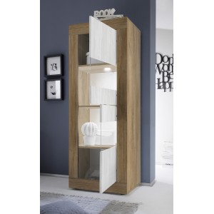 Vitrine design 2 portes collection ACCESS. Coloris blanc et chêne foncé
