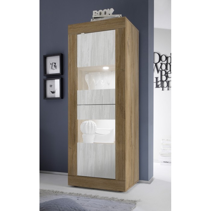 Vitrine design 2 portes collection ACCESS. Coloris blanc et chêne foncé