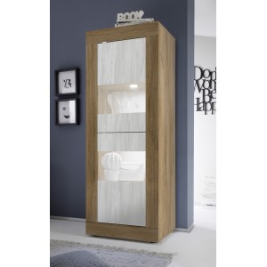 Vitrine design 2 portes collection ACCESS. Coloris blanc et chêne foncé