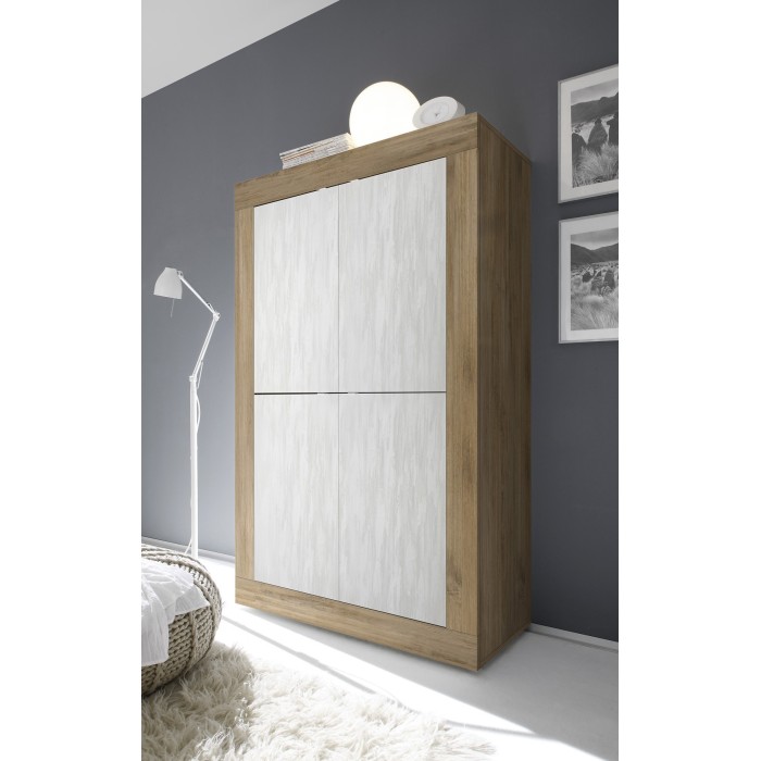 Buffet design 4 portes en bois collection ACCESS. Coloris blanc et chêne foncé