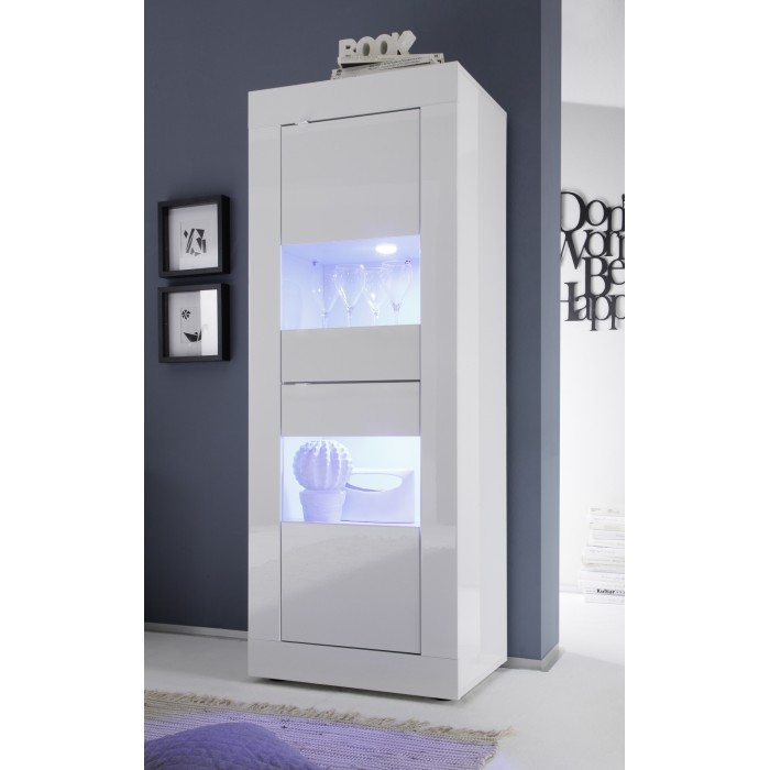 Vitrine avec porte en verre, collection CISA, coloris blanc laqué brillant