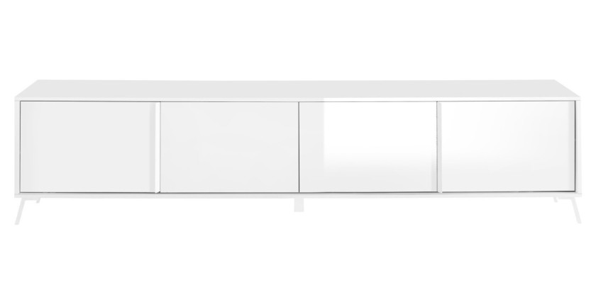 Meuble TV 4 portes SKY. Coloris blanc laqué, idéal pour un salon moderne