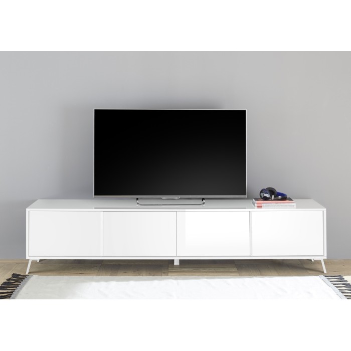 Meuble TV 4 portes SKY. Coloris blanc laqué, idéal pour un salon moderne