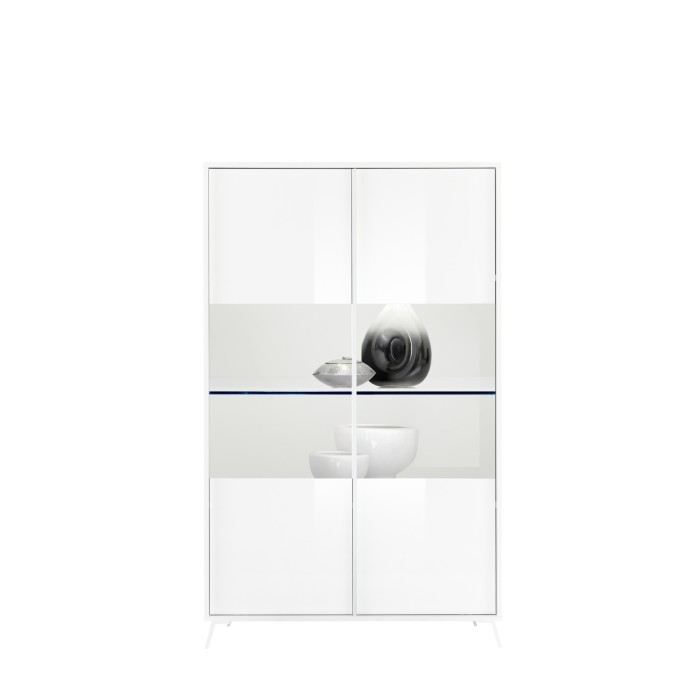 Vitrine 2 portes collection SKY. Coloris blanc laqué brillant