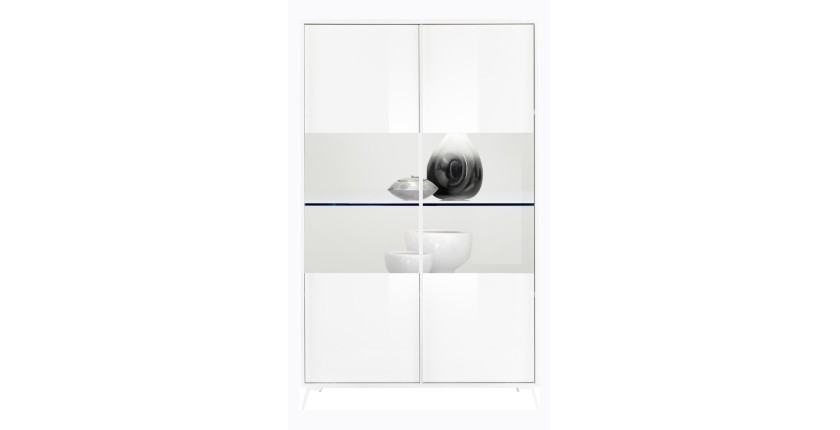Vitrine 2 portes collection SKY. Coloris blanc laqué brillant