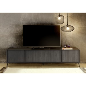 Meuble TV 4 portes SKY. Coloris chêne noir, idéal pour un salon moderne