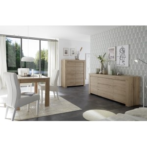 Buffet 2 portes et 3 tiroirs, collection ZEFIR, coloris chêne clair, parfait pour votre salon