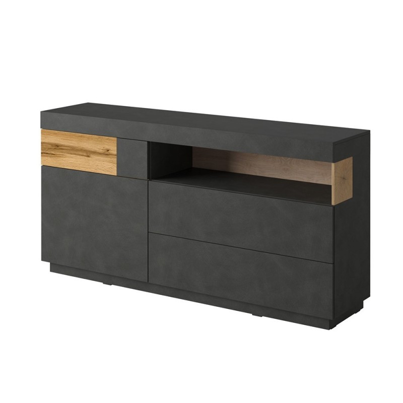Buffet collection KILES 170cm. Coloris gris anthracite et chêne. Style design