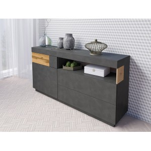 Buffet collection KILES 170cm. Coloris gris anthracite et chêne. Style design