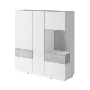 Buffet haut KILES trois portes. Coloris blanc et gris. Style design
