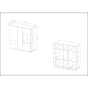 Buffet haut KILES trois portes. Coloris blanc et gris. Style design