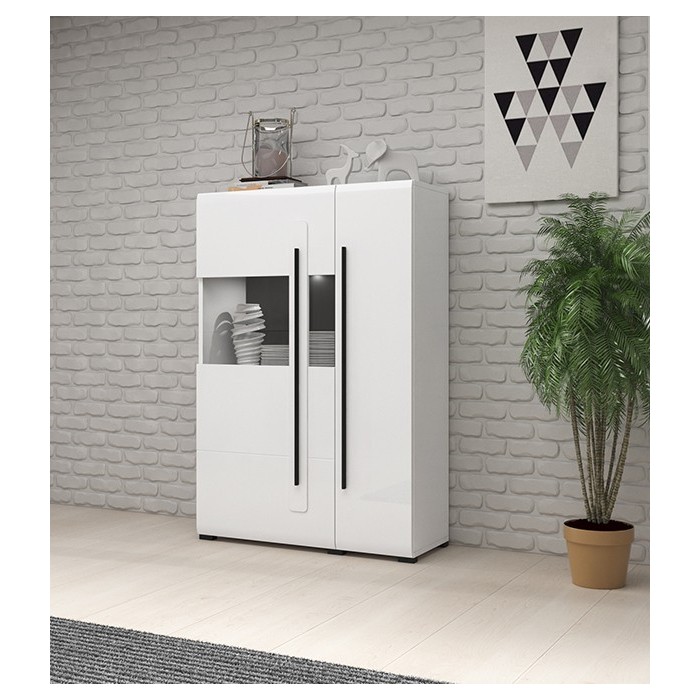 Vitrine design XL collection BREDA. Coloris blanc mat et blanc brillant