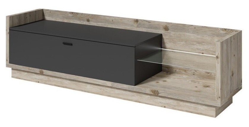 Meuble TV XL 220cm. Collection CORK. Coloris Pin et gris anthracite