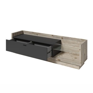 Meuble TV XL 220cm. Collection CORK. Coloris Pin et gris anthracite