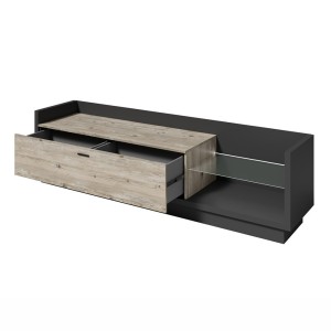 Meuble TV XL 220cm. Collection CORK. Coloris gris anthracite et pin