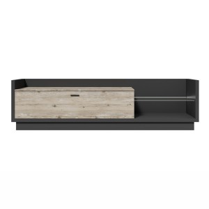 Meuble TV XL 220cm. Collection CORK. Coloris gris anthracite et pin