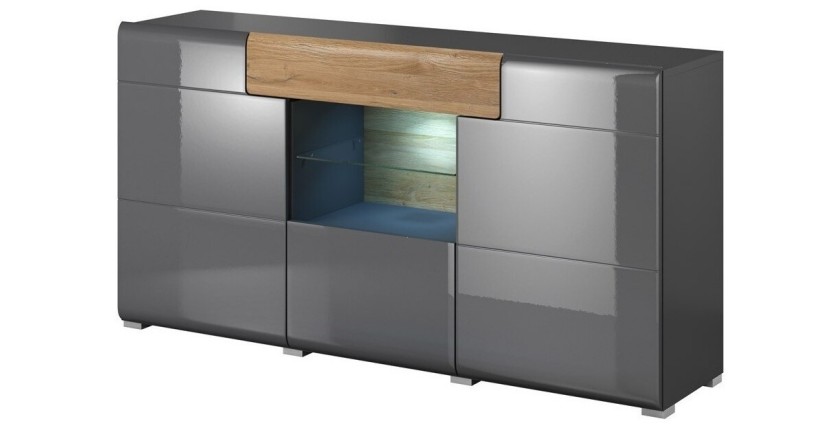 Buffet 160cm collection OHIO. Coloris gris anthracite et chêne.