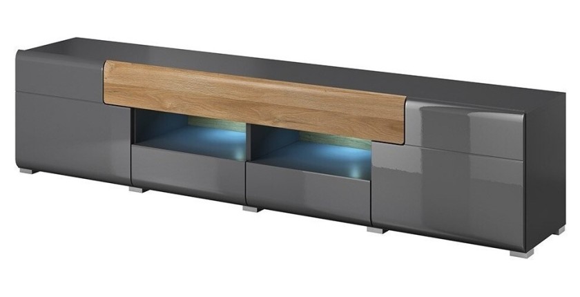 Meuble TV 210cm collection OHIO. Coloris gris anthracite et chêne