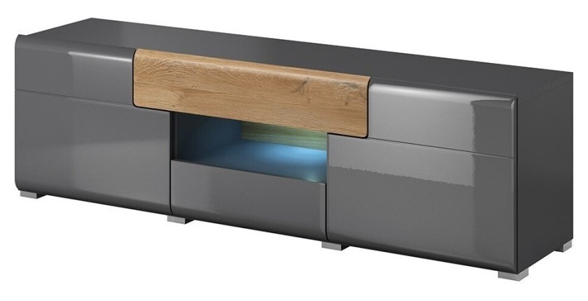 Meuble TV 160cm collection OHIO. Coloris gris anthracite et chêne.