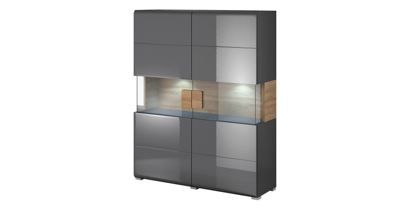 Vitrine double portes collection OHIO. Couleur gris anthracite et chêne