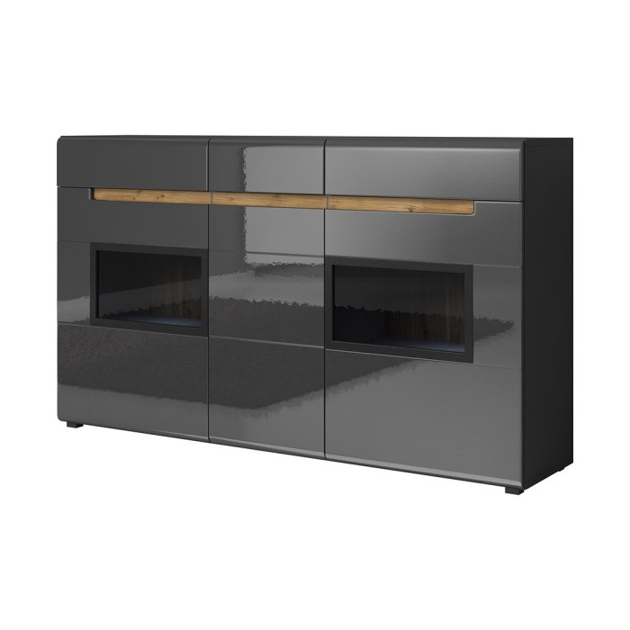 Buffet partiellement vitré. Collection LUCIA. Coloris gris brillant