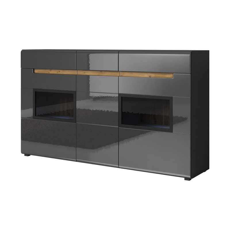 Buffet partiellement vitré. Collection LUCIA. Coloris gris brillant