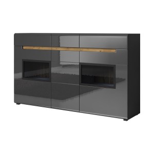 Buffet partiellement vitré. Collection LUCIA. Coloris gris brillant