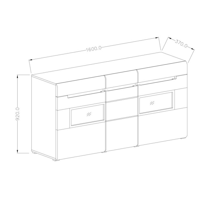 Buffet partiellement vitré. Collection LUCIA. Coloris gris brillant