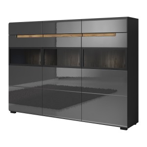 Buffet XL design 180x130. Collection LUCIA. Coloris gris brillant