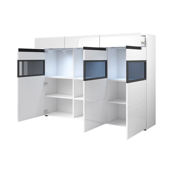 Buffet XL design 180x130. Collection LUCIA. Coloris gris brillant