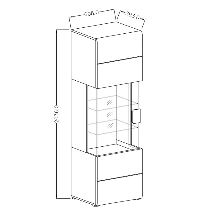 Vitrine design collection OHIO modèle haut. Coloris blanc et finition aspect chêne