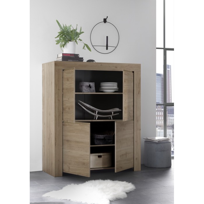 Buffet 4 portes, collection ZEFIR, coloris chêne clair, idéal pour votre salon ou salle à manger
