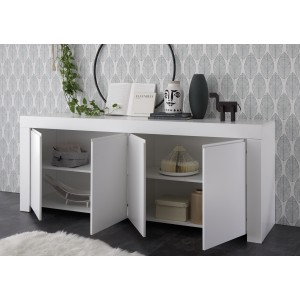 Buffet 4 portes, collection ZEFIR, coloris blanc mat, idéal pour votre salon ou salle à manger