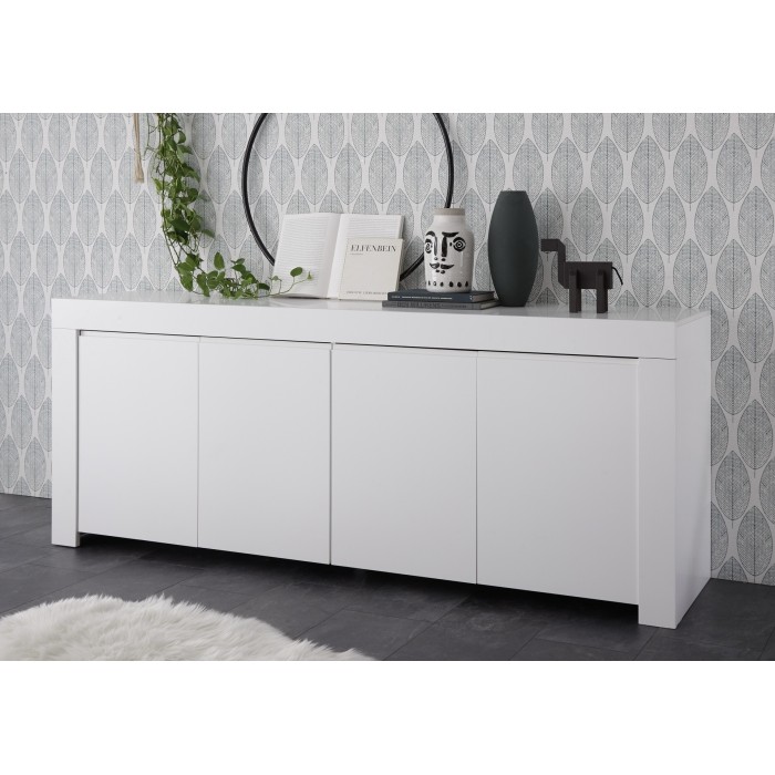 Buffet 4 portes, collection ZEFIR, coloris blanc mat, idéal pour votre salon ou salle à manger