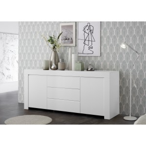 Buffet 2 portes et 3 tiroirs, collection ZEFIR, coloris blanc mat, parfait pour votre salon
