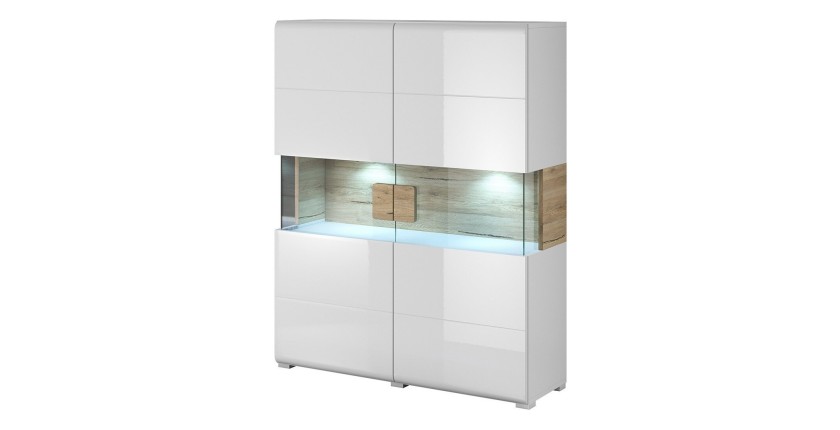 Vitrine double portes collection OHIO. Couleur blanc et chêne.