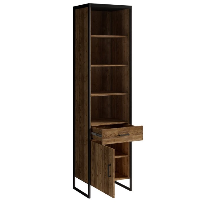 Vitrine style industriel, 1 porte et 1 tiroir collection ANAFI. Couleur épicéa et noir