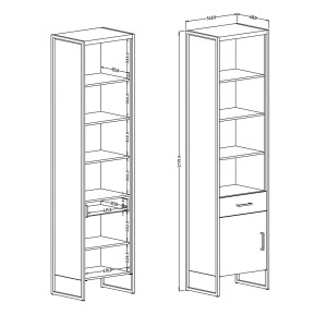 Vitrine style industriel, 1 porte et 1 tiroir collection ANAFI. Couleur épicéa et noir