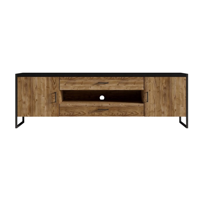 Meuble TV 200cm style industriel. Collection ANAFI. Coloris épicéa et noir