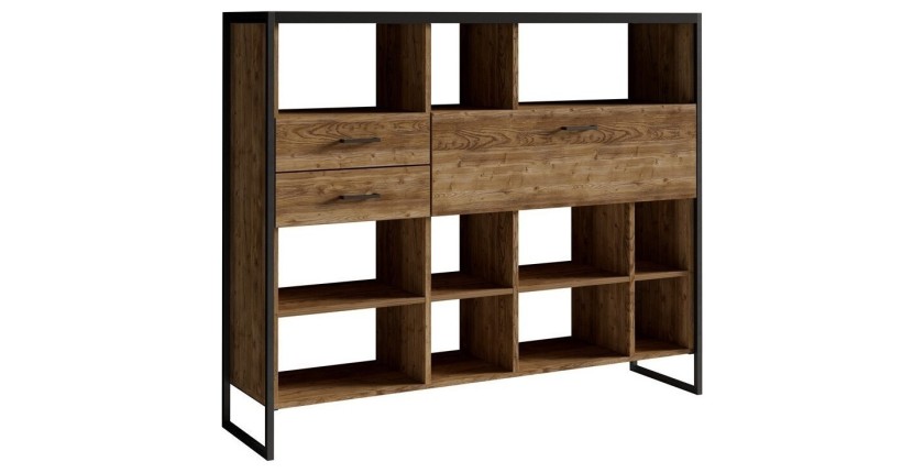 Bibliothèque style industriel collection ANAFI. Coloris épicéa et noir