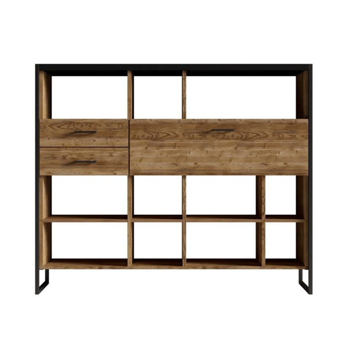 Bibliothèque style industriel collection ANAFI. Coloris épicéa et noir