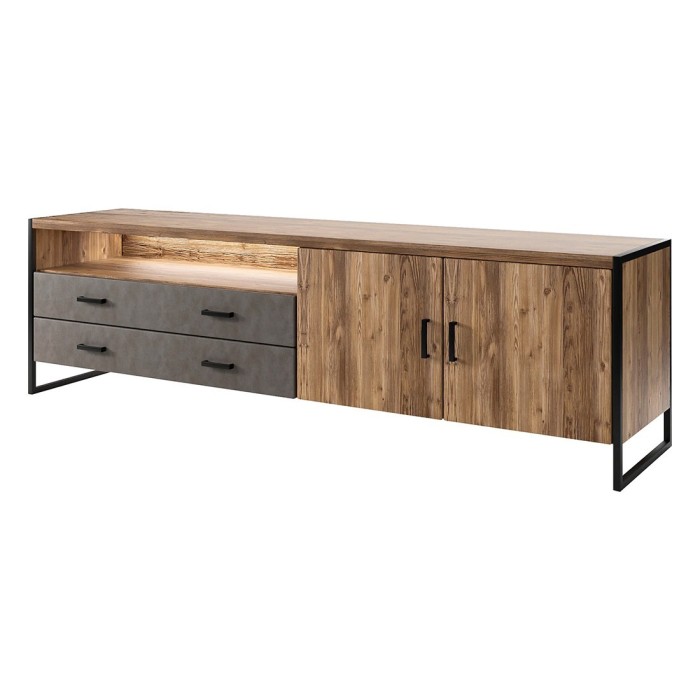 Meuble TV 200cm style industriel. Collection ZOLA. Coloris épicéa et gris
