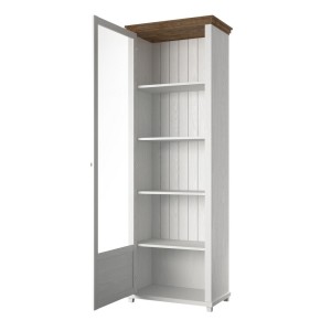 Vitrine 1 porte collection ASSIA. Couleur frêne blanc et chêne. Ouverture gauche