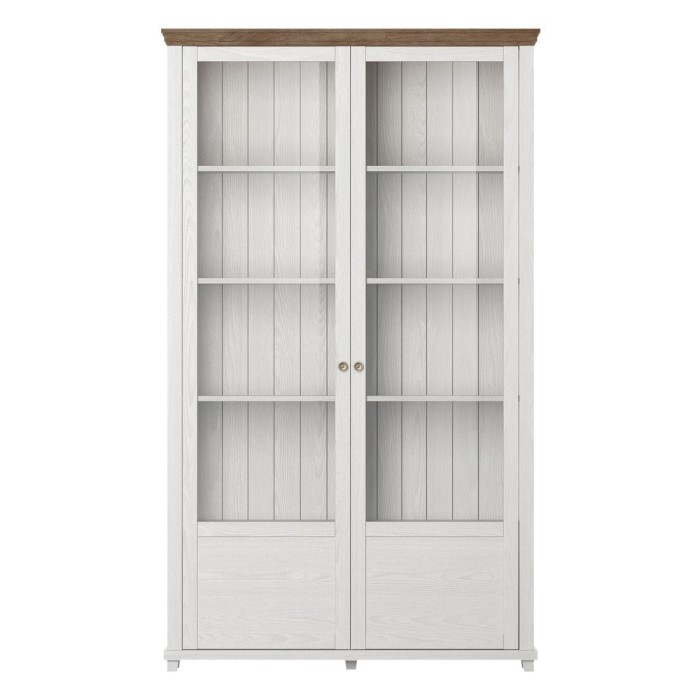 Vitrine large 2 portes collection ASSIA. Couleur frêne blanc et chêne