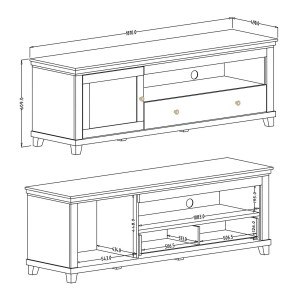 Meuble TV 180cm. Collection ASSIA. Coloris frêne blanc et chêne. 1 Porte et 1 tiroir