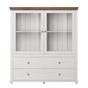 Vaisselier avec collection ASSIA. Coloris frêne blanc et chêne. 2 Portes et 2 Tiroirs