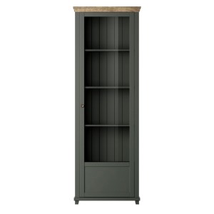 Vitrine 1 porte collection ASSIA. Coloris vert et chêne. Ouverture droite