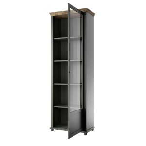 Vitrine 1 porte collection ASSIA. Coloris vert et chêne. Ouverture droite