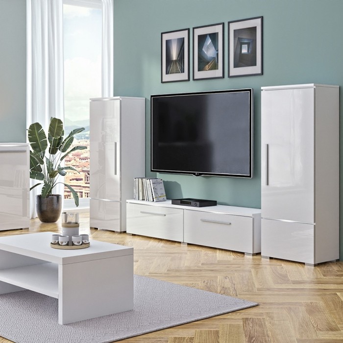 Vitrine collection RIO modèle haut, coloris blanc. Ouverture à droite