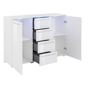 Buffet design RIO, 2 portes et 4 tiroirs. Coloris blanc brillant